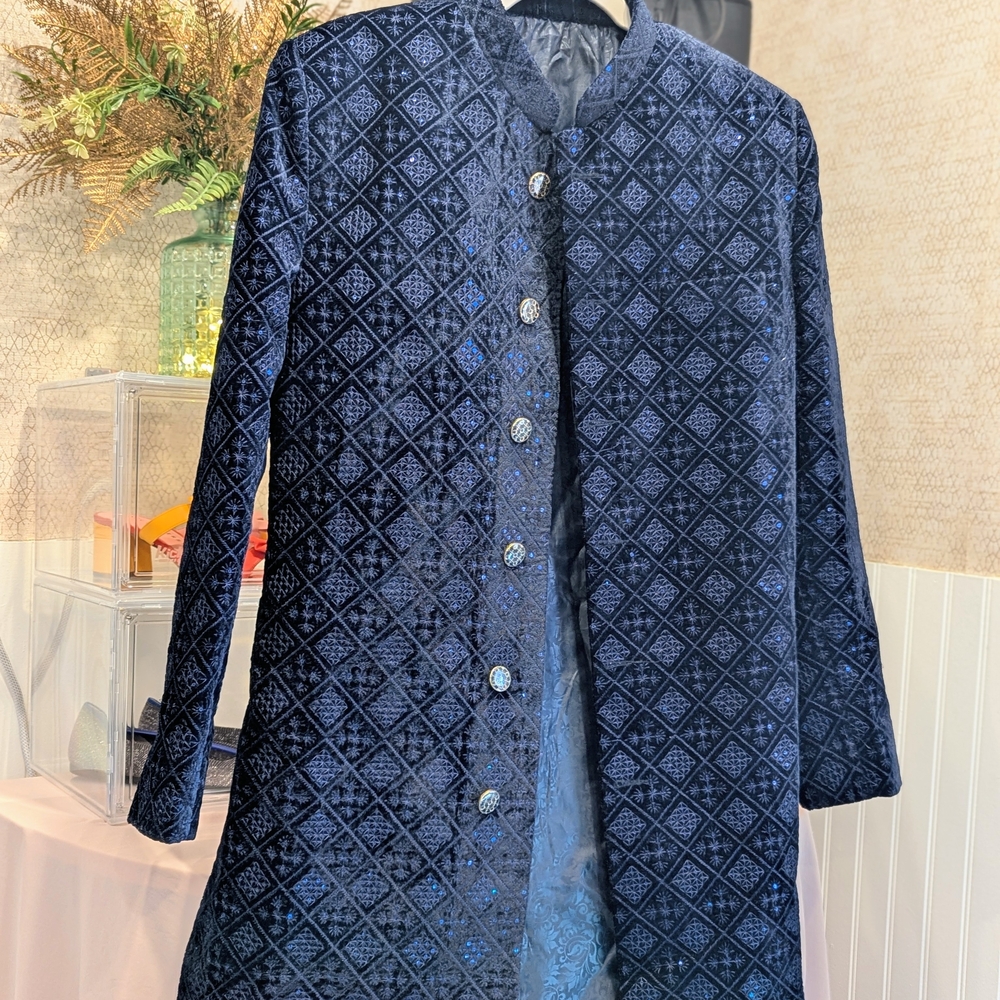Elegant Blue Quilted Sherwani